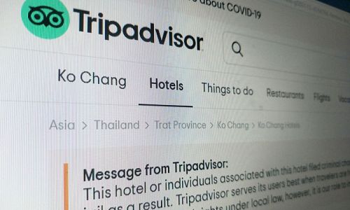 เว็บไซต์ทริปแอดไวเซอร์ขึ้นคำเตือนโรงแรมแห่งหนึ่งในเกาะช้างหลังดำเนินคดีนักท่องเที่ยวที่เขียนรีวิว